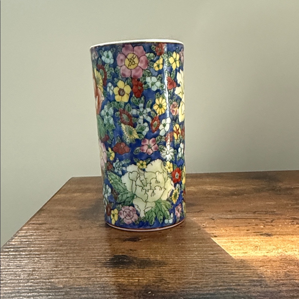 Vintage Hand Painted Floral brush pot, bud vase